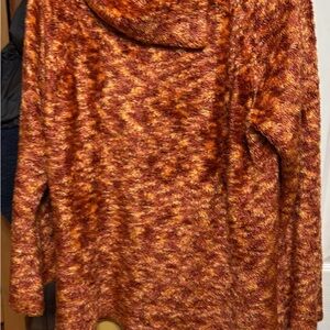 Cozy Marled Orange Cardigan with unique collar